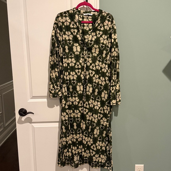 Zara Green and White Patterned Long Dress - Picture 1 of 4
